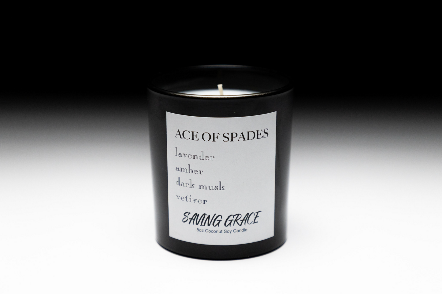 Luxury black glass Ace of Spades scented candle, hand-poured virgin coconut soy wax