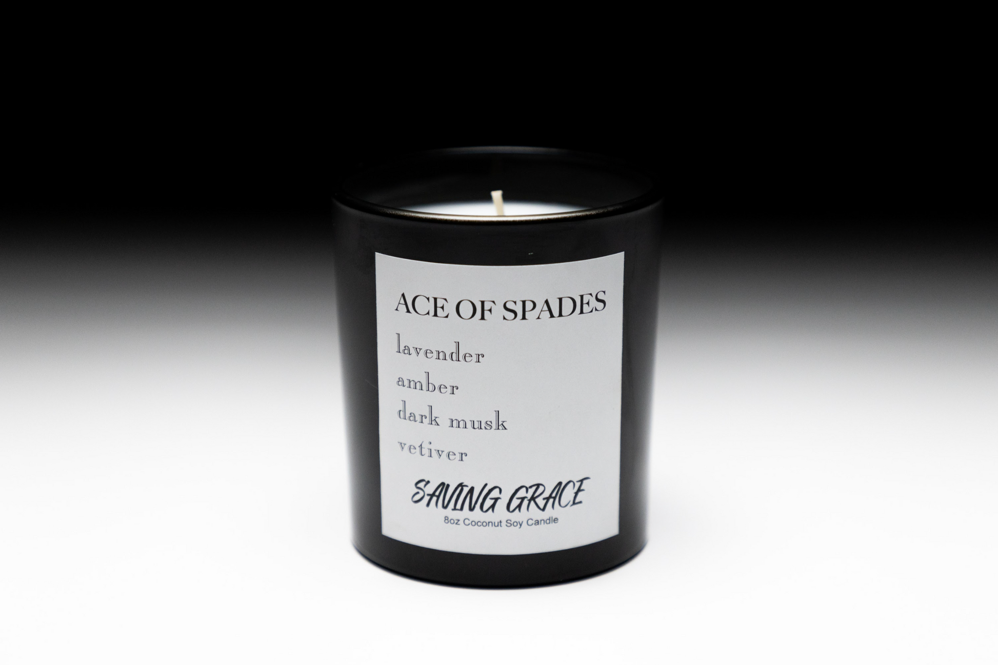 Luxury black glass Ace of Spades scented candle, hand-poured virgin coconut soy wax