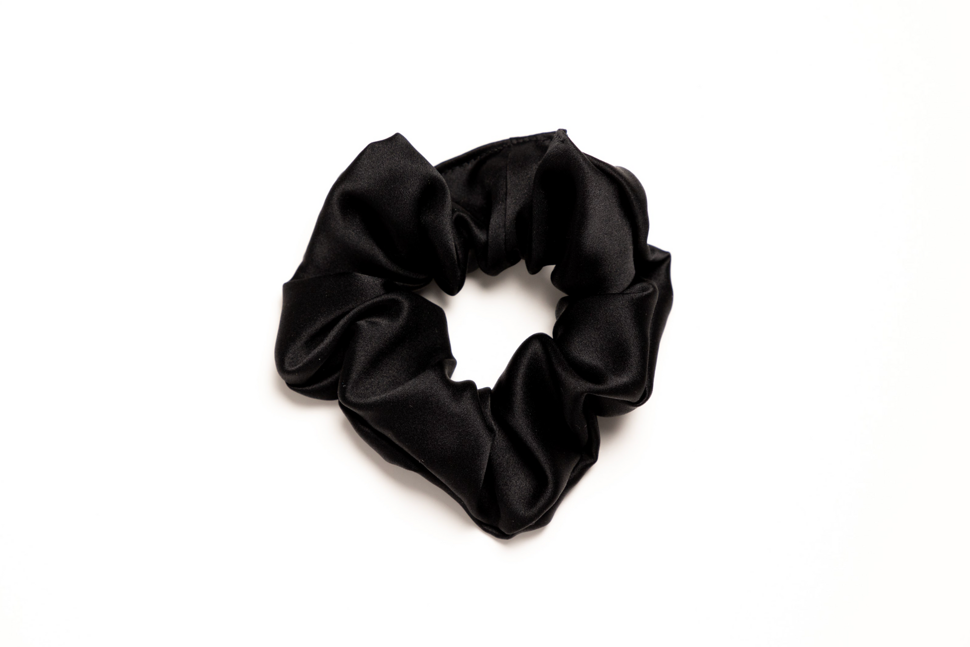 Black mulberry silk scrunchies set of three, thin luxury hair ties designed to reduce breakage and creases