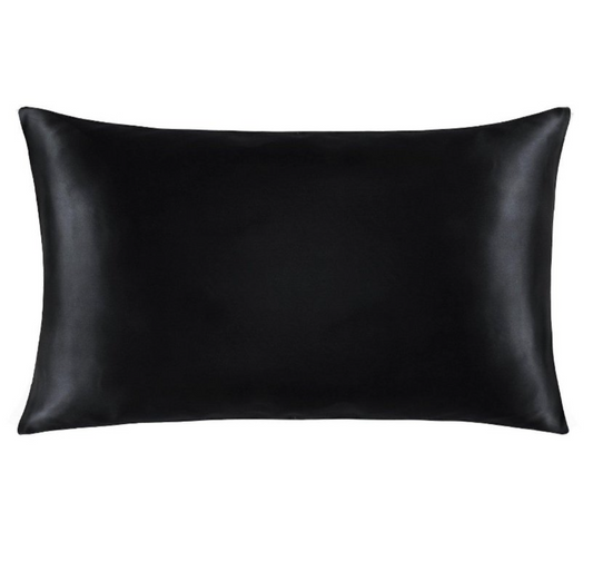 Luxury black silk pillowcase made from 100% mulberry silk, soft and shiny texture